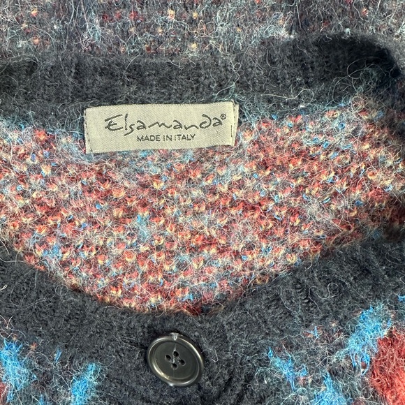 Elsamanda x Anthropologie Women's Mohair Alpaca Blend Argyle Cardigan Sweater L - Picture 6 of 6